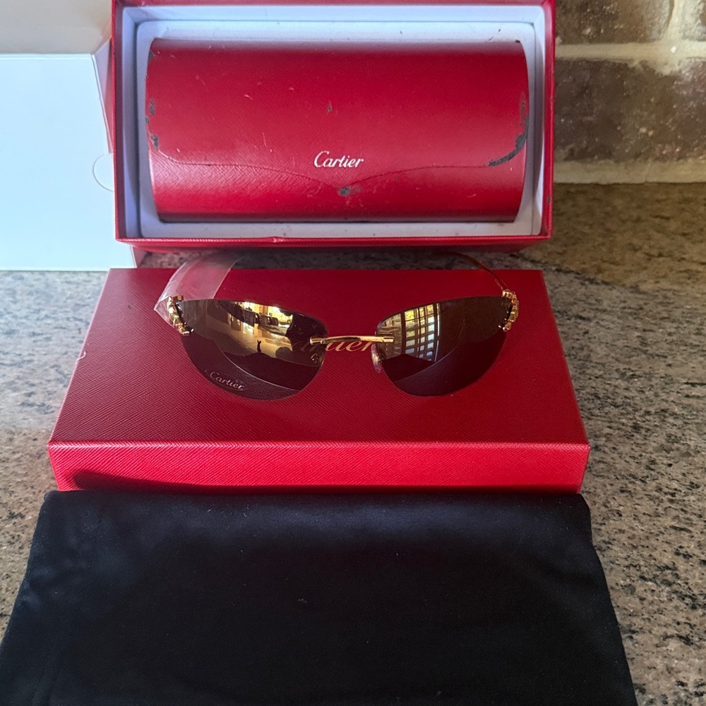 Cartier  Metal Panthere De Cartier Rimless Sunglasses Gold